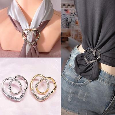 Frauen Metall Strass Schal Herz Schal Brosche Clip T-shirt E7U0