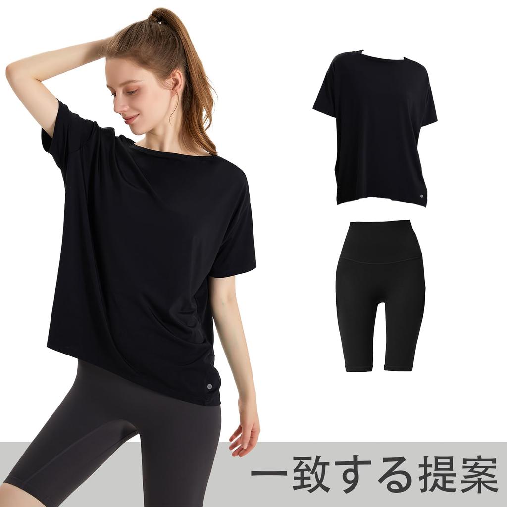IRCOLVE Yoga Cool to the Hot Pilates Yoga Short Sleeve UV Loose Short Long Sleeve Fitness Size Women's Top, Touch, Wear, Top, T-Shirt, Protection,