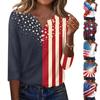 Women's T Shirt Independence Day Print Button 3/4 Sleeve Daily Weekend Fashion Basic V- Neck Regular Top
