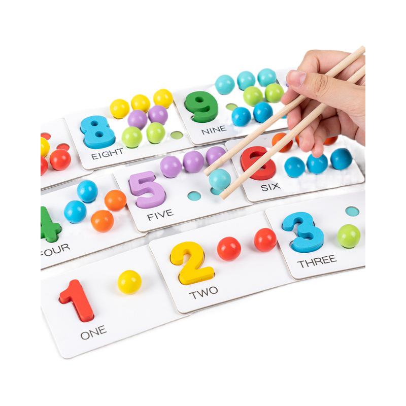 Montessori Wooden Math Number Puzzle and Beads Game
