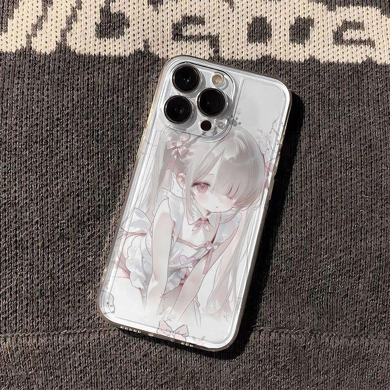 

Kawaii Pink Lolita Anime Girl Pair Clear Phone Case for iPhone 17 16 15 14 13 12 11 16E Series Pro Max Plus iphone 12