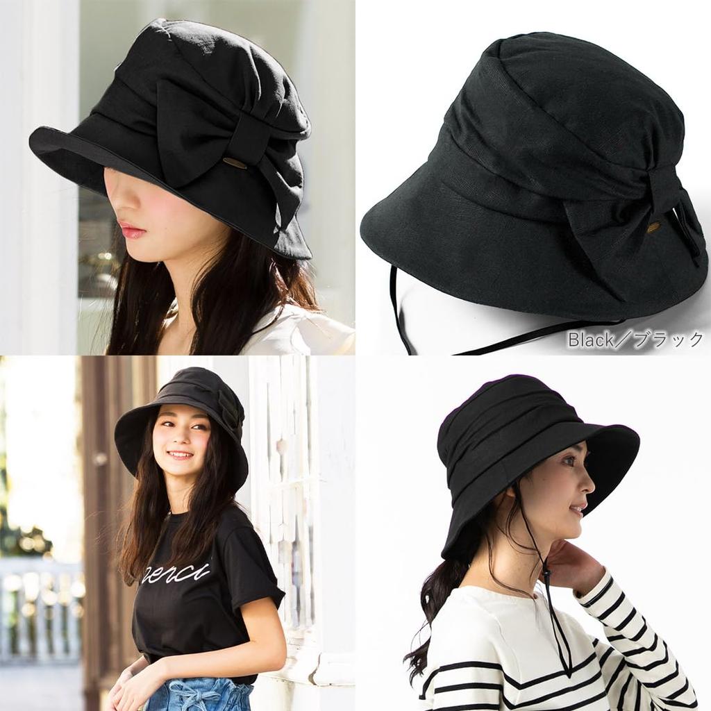 Queen Head UV-Schutz Hut mit breiter Krempe Seitenband QUEENH Hut Hut für kleines Gesicht Große Größe UV-Schutz Schauspielerinnenhut Damen [XL58.5-61cm-Schwarz]