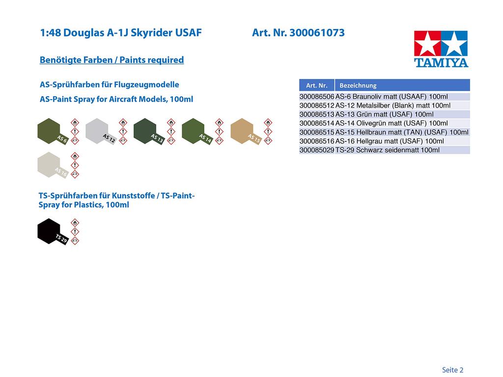 Tamiya Masterpiece Series US Air Force Douglas Skyraider Plastic Model 61073 1/48 No.73 A-1J