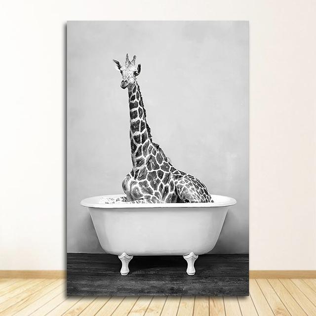 Painting Nursery Wall Art Nordic Picture Kid Room Decor Baby Animal In Bathtub Poster Panda Giraffe Elephant Lion Pig Cow Canvas No Frame