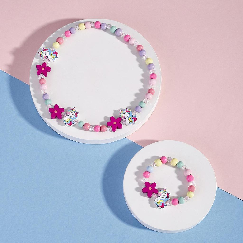 2pcs Children's Luminous Necklace Bracelet Set Cartoon Princess Jewelry Accessories Makeup Toys for Kids Girls Birthday Gifts