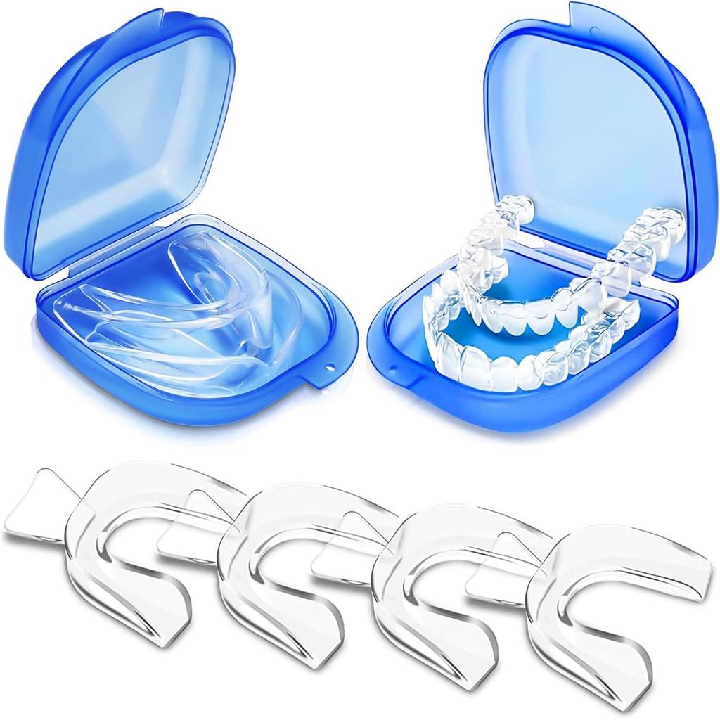 Lot de 4 protège-dents de nuit pour le grincement des dents, protège-dents moulables, avec étui de transport, protège-dents sur mesure