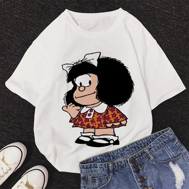 Mafalda Kawaii Graphic Print T-shirt Women Harajuku Aesthetic Pink Tops Y2k Casual Tshirt 2026 Newest Summer Fashion Female T Shirt