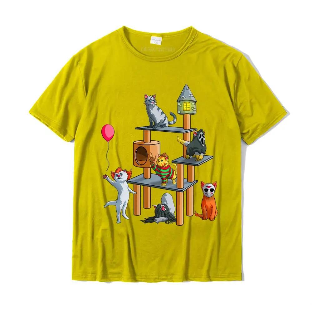 Funny Cat Horror Movies Cute Halloween for Cat Lovers T-Shirt Funny Comfortable Top T-shirts Cotton Men Tops