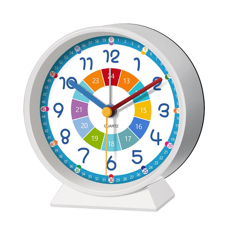 Early Education Desk Clock Needle Display Quartz Alarm Clock Silent Sweep Movement Silent Walking Soft Night Light Metal Frame