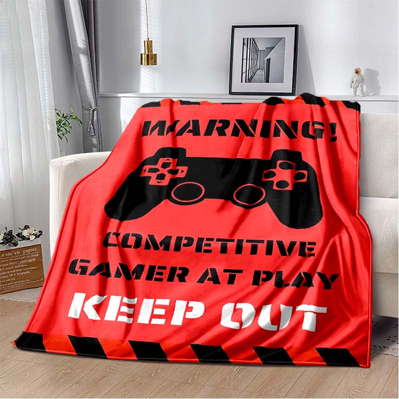 

Funny Gaming Zone Do Not Enter Print Flannel Blanket, Cartoon Boy with Controller Throw Blanket 80cm x 120cm