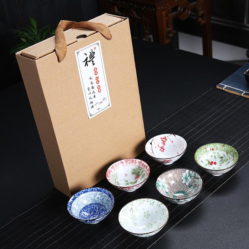Ceramic Blue and Douli Set White Porcelain Hand-painted Household Kung Fu Tasting Bowl Tea Cup Kiln Ch