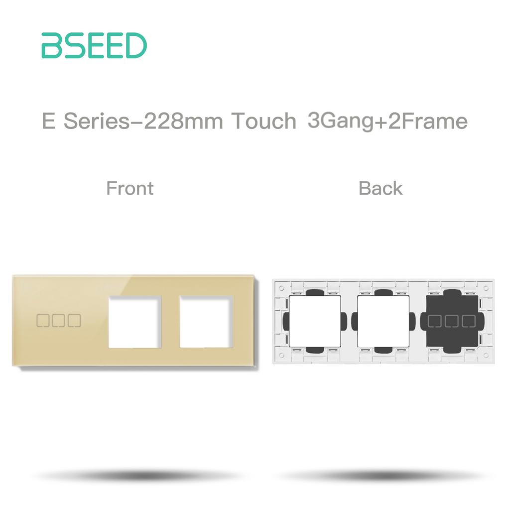 Bseed 1/2/3/4Gang Switch With Wall Socket Glass Panel Only Gold EU Standard Pearl Crystal Glass E Touch Series