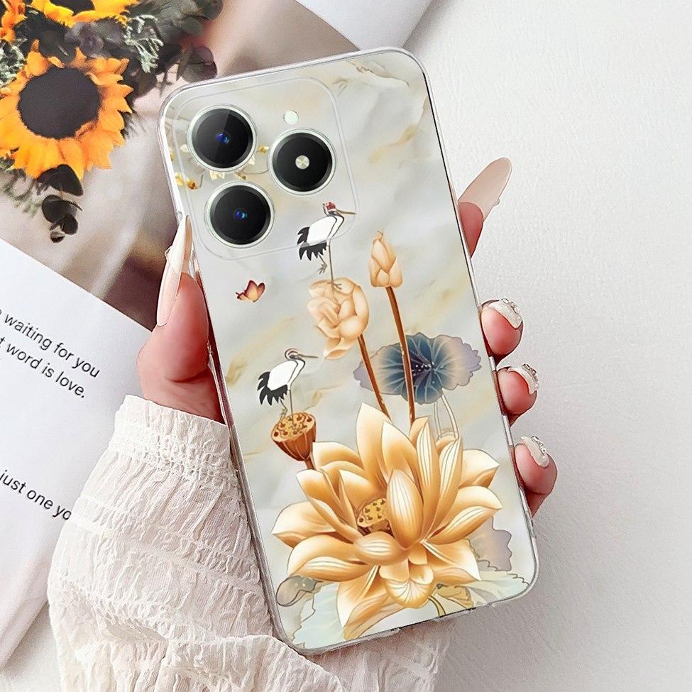 4G Clear For Realme Note 60 Case RMX3933 Luxury Butterfly Love Flowers Cool Lion Painted Phone Case For Realme Note 60X RMX3938