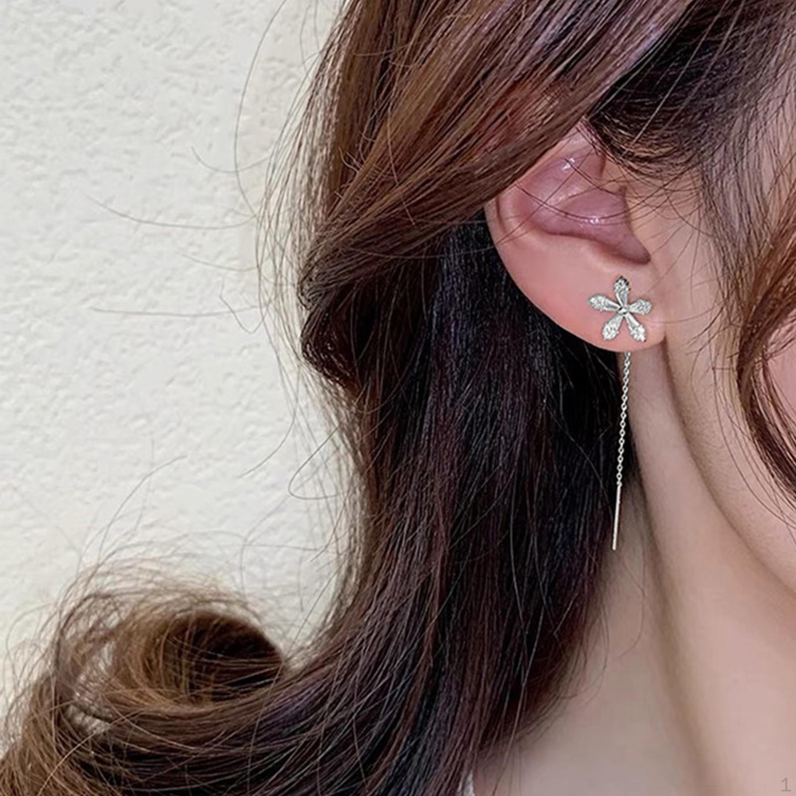 

Threader Dangle Earrings Flower Tassel Drop Earring for Women Bride Sister Argent
