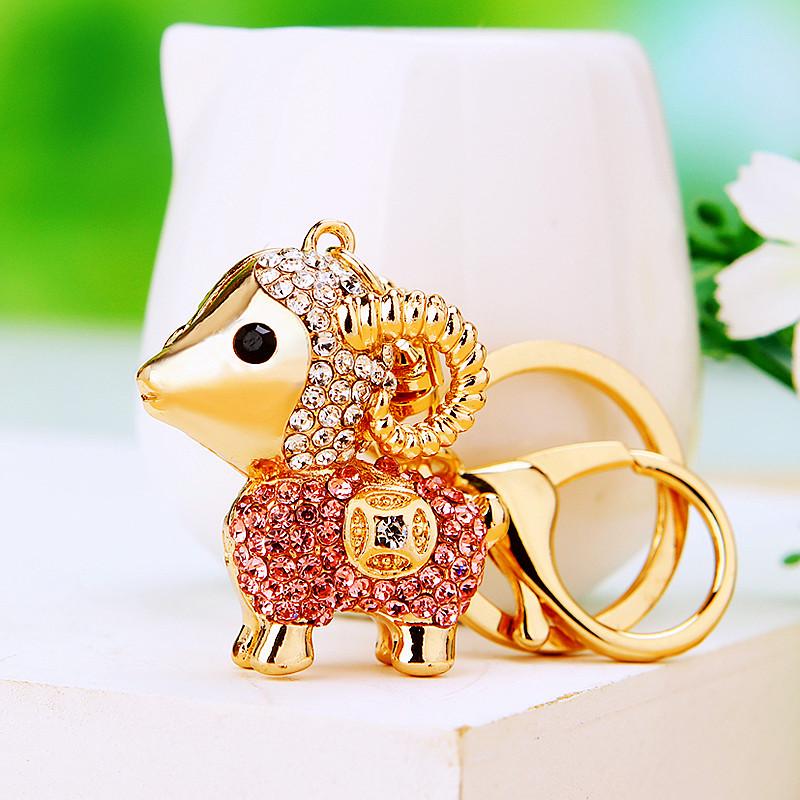 Zodiac Rhinestone Lamb Keychain Pendant for Women's Bag - Creative Business Logo Gift