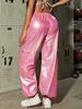 Rose Beauty A Ženy Ležérní Joggers Růžová Holografická klopa Kapsa Boční Šňůrka Pas Náklad Padák Kalhoty Volné Dámské kalhoty