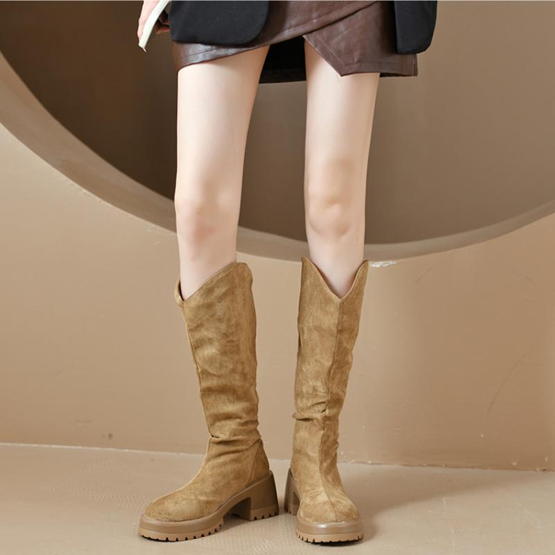Fashion 2024 New Winter Designer Chelsea Boots Women Mid Heels Knee High Chunky Shoes Casual Platform Gladiator Goth Motorcycle Botas