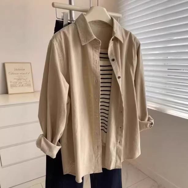 Women's Retro Corduroy Loose Long-Sleeve Shirt - Casual, Versatile, Meat-Concealing 