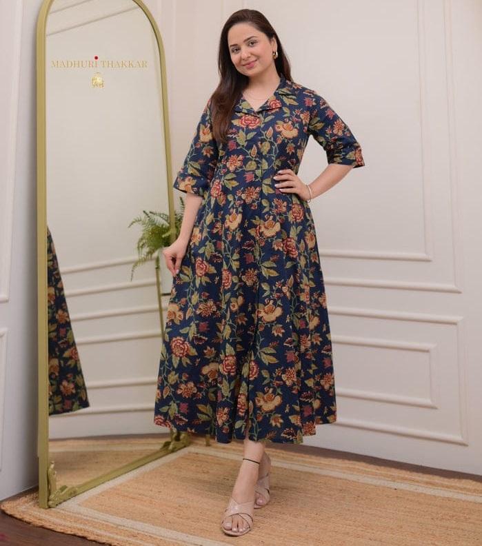 

Женское индийское пакистанское дизайнерское вечернее платье из чистого хлопка Курта Курти платье 2XL синий