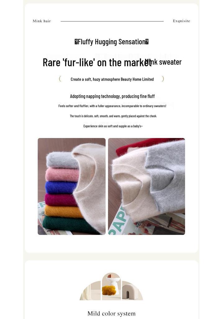 Maglione da donna taglie forti con scollo rotondo in visone e cashmere