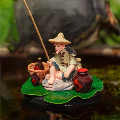 Creative PVC Old Man Fishing Ornament Floating Foam Fish Tank Decoration Lotus Leaf DIY Jiang Tai Gong Fishing Aquascape