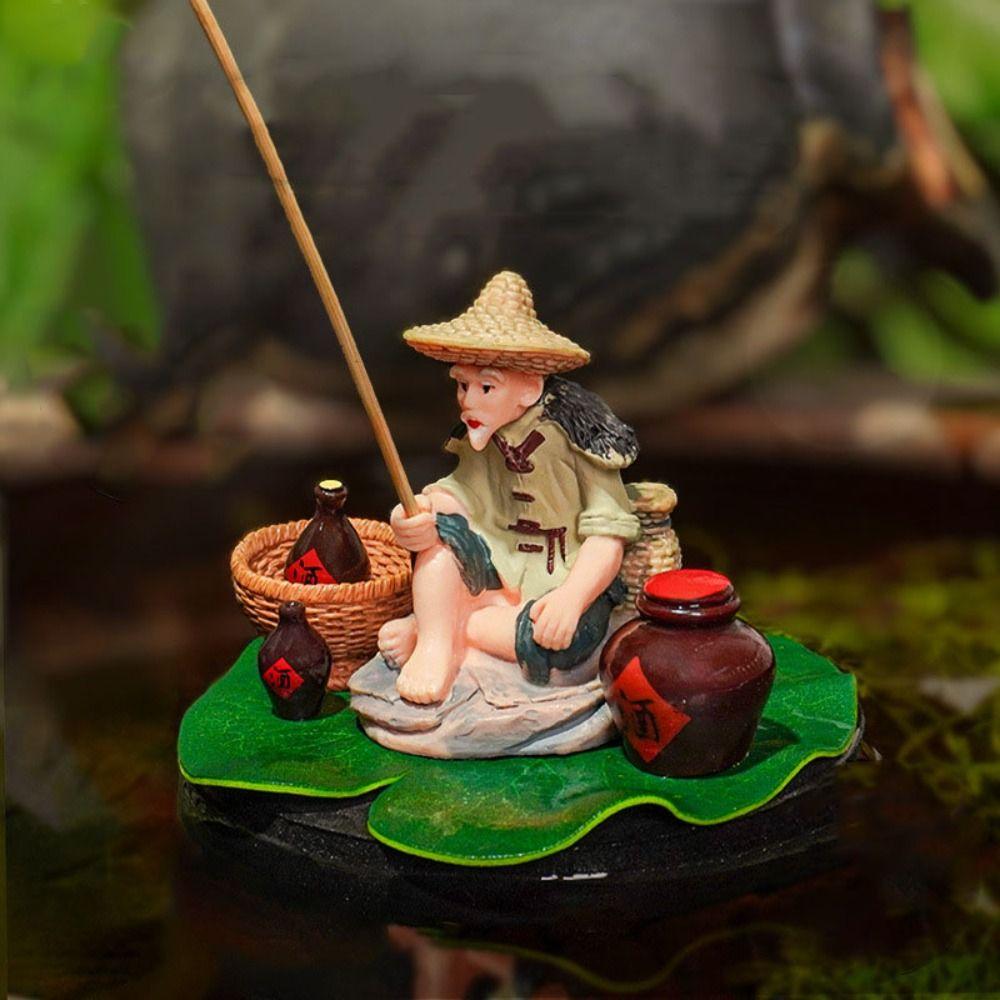 PVC Old Man Fishing Ornament foam Floating Jiang Tai Gong Fishing DIY lotus leaf Fish Tank Decoration