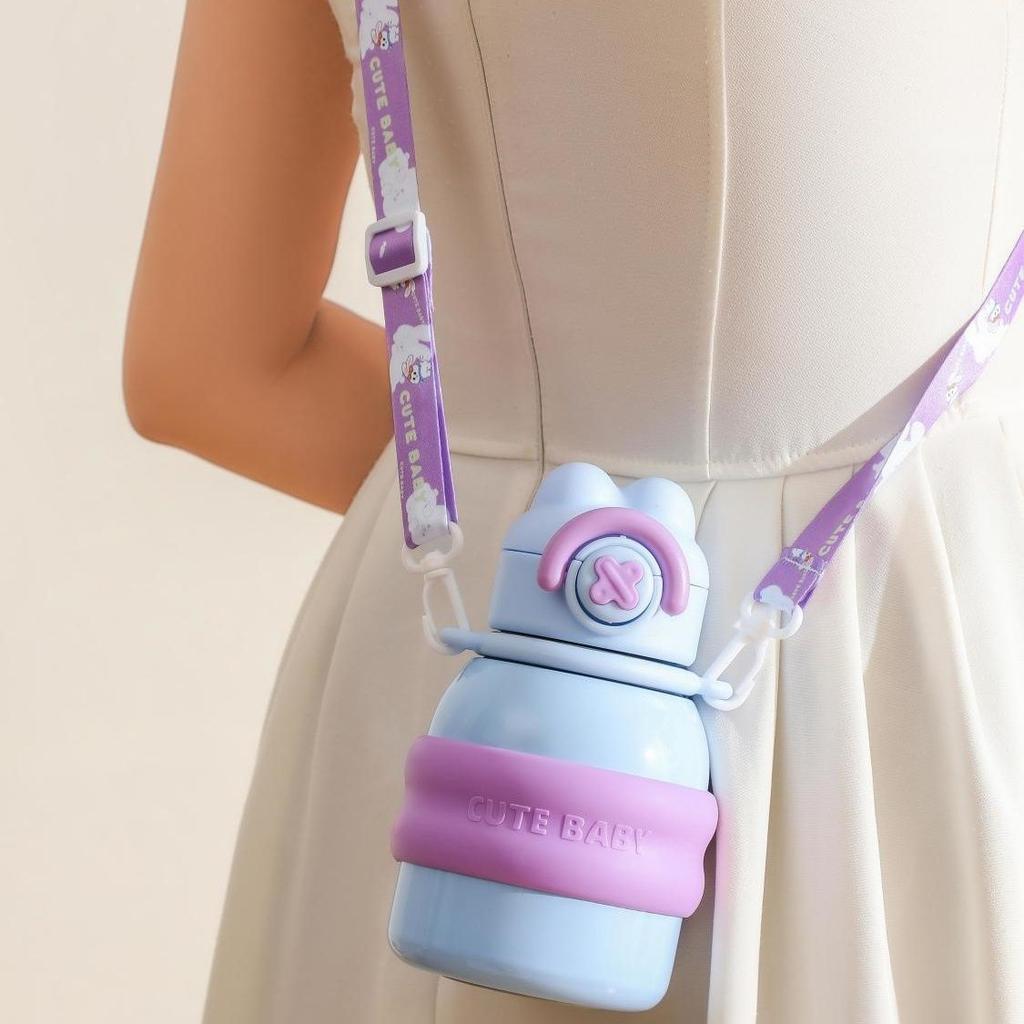 Cute Children's Thermos Cup Girl Straw Type Large Capacity 316 Stainless Steel Kettle High Value Student Water Cup