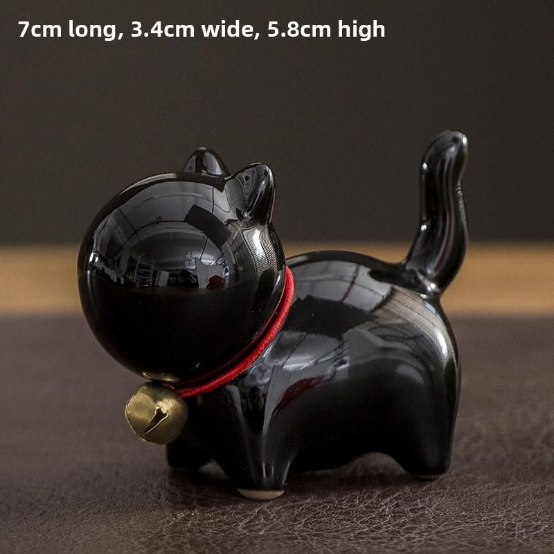 Cute Bell Cat Tea Pet Ceramic Figurine Lid Rest Brush Holder Creative Decor For Tea Table Desk Display