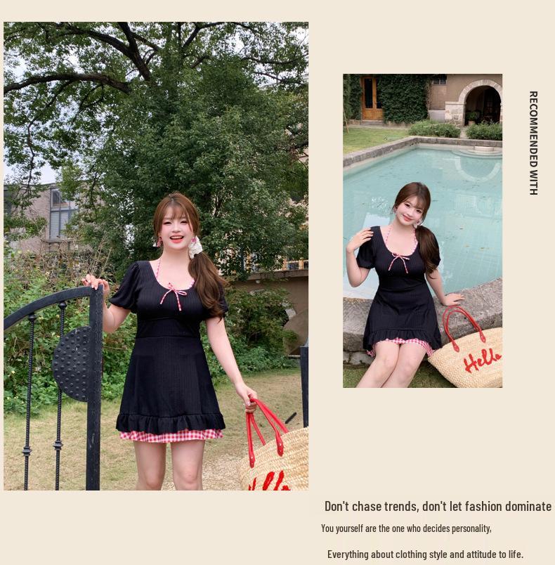 Plus Size One-Piece Skirted Swimsuit: Slimming Japanese Style for Girls