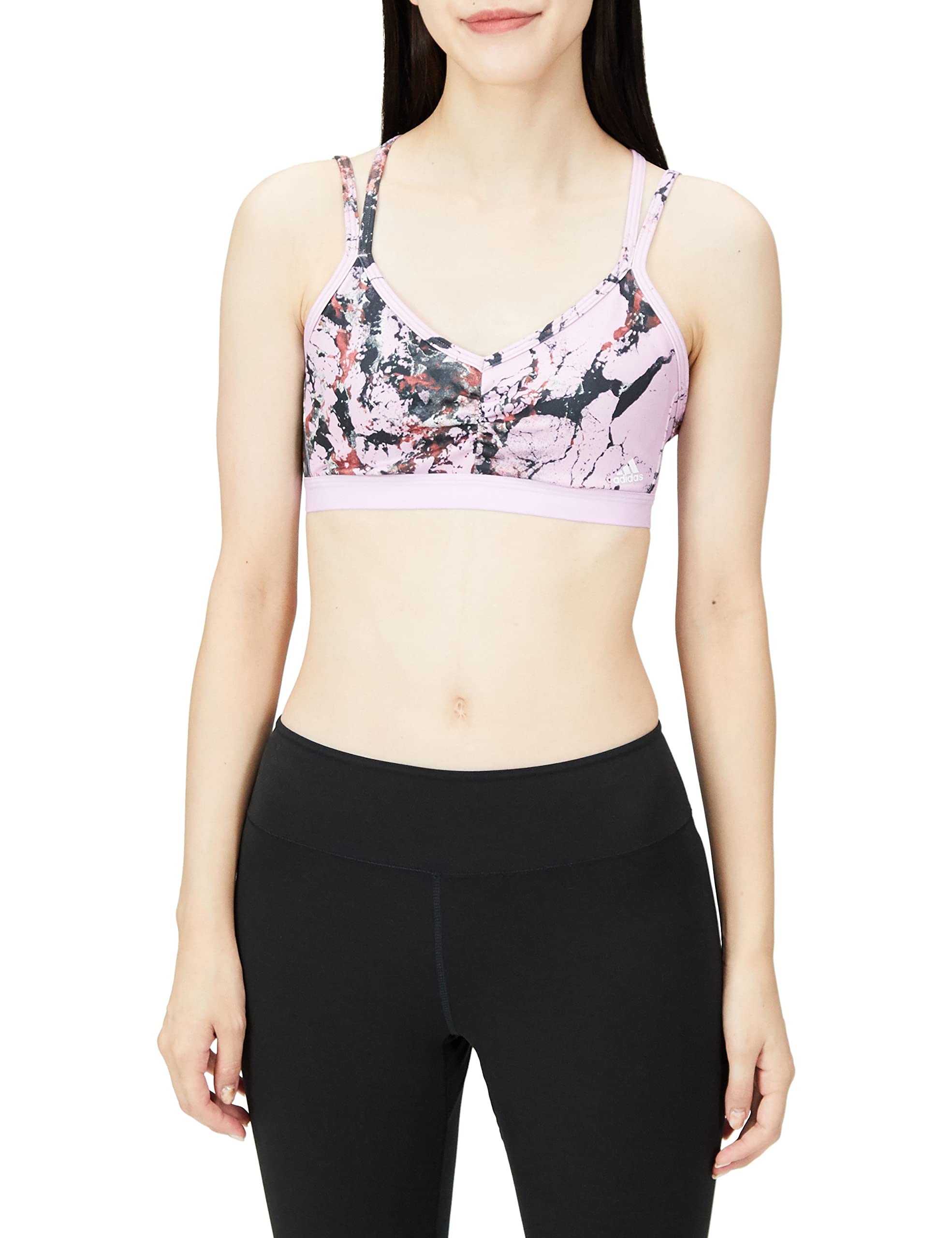 

Adidas Yoga Essentials Спортивный бюстгальтер с легкой поддержкой для студийных занятий, принт по всей поверхности, цвет «Блаженный сиреневый», размеры женские, TG117, (HL6115), МБ (AA-B чашка)