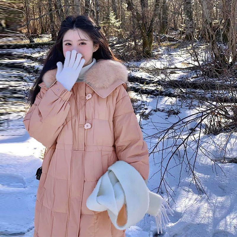 New Winter 2026 New Down Cotton Jacket Women's Mid-length Fur Collar Shawl Waist Cinching Fashion Mid-length Thickened Jacket