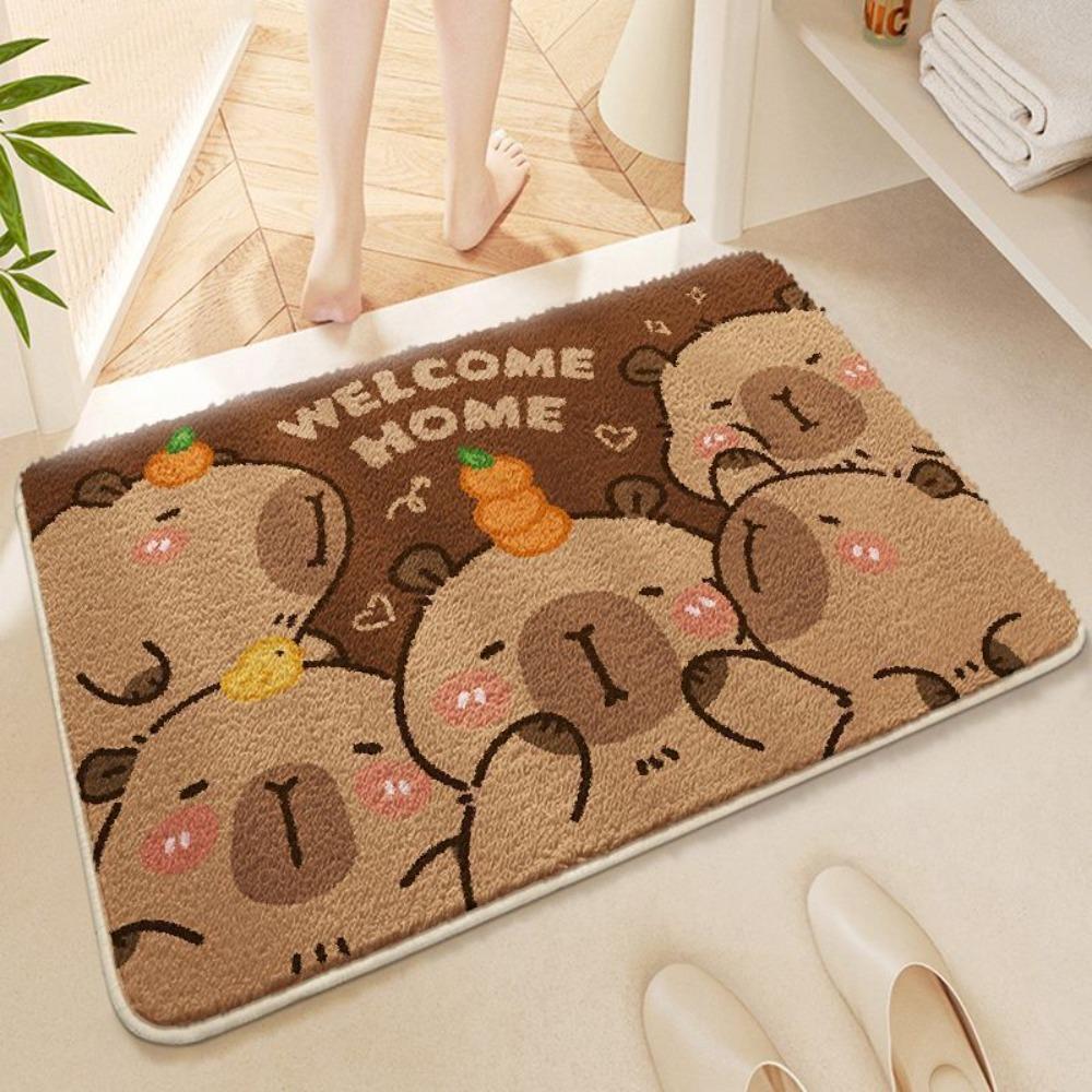 Kawaii Capybara Floor Mat Non-slip Water Absorption Bath Mat Soft Carpets Living Room Decor