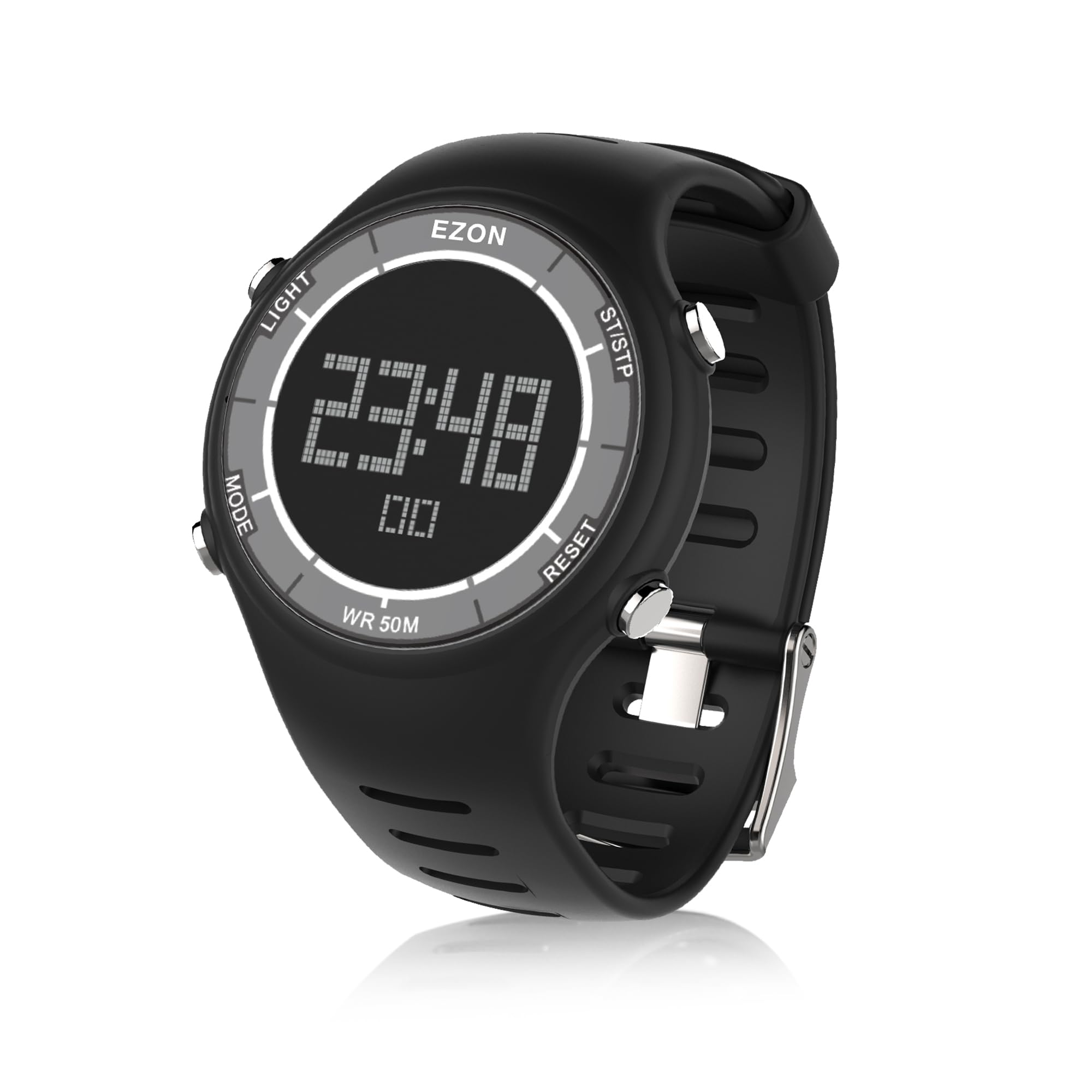 

EZON Digital Watch with and Alarm EL Large 5 ATM Water Unisex Digital Watch L008C01 Stopwatch, Countdown, Functions, Backlight, Ultra-Slim Display, чёрный