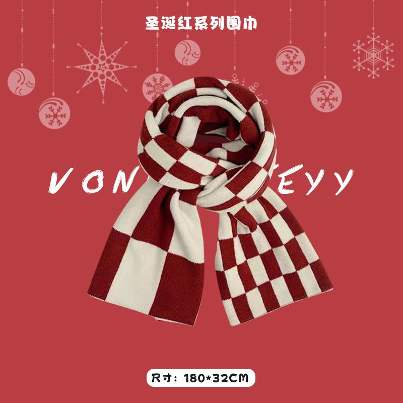 New Christmas Red Scarf Women's Winter Christmas with Warm Knitted Shawl Soft Waxy Atmosphere Scarf