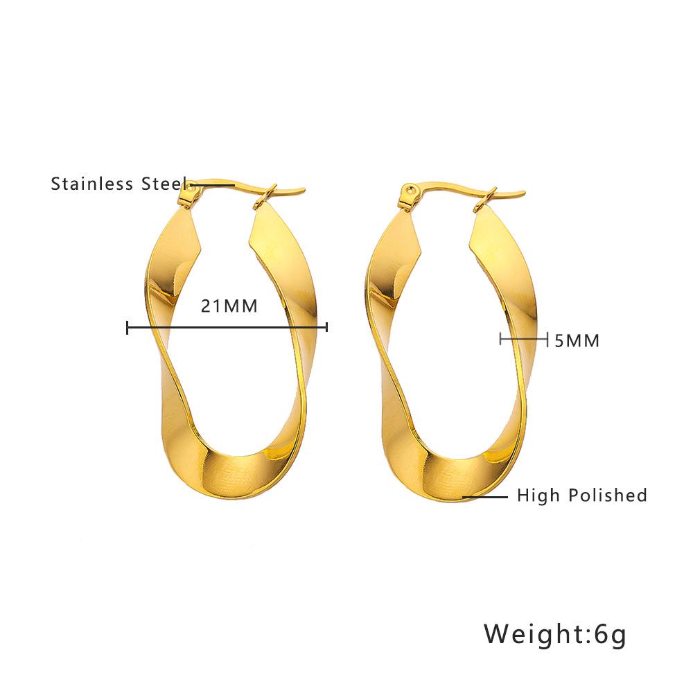 European & American INS Style Stainless Steel Twisted Ear Clips Gold Irregular Titanium Earrings
