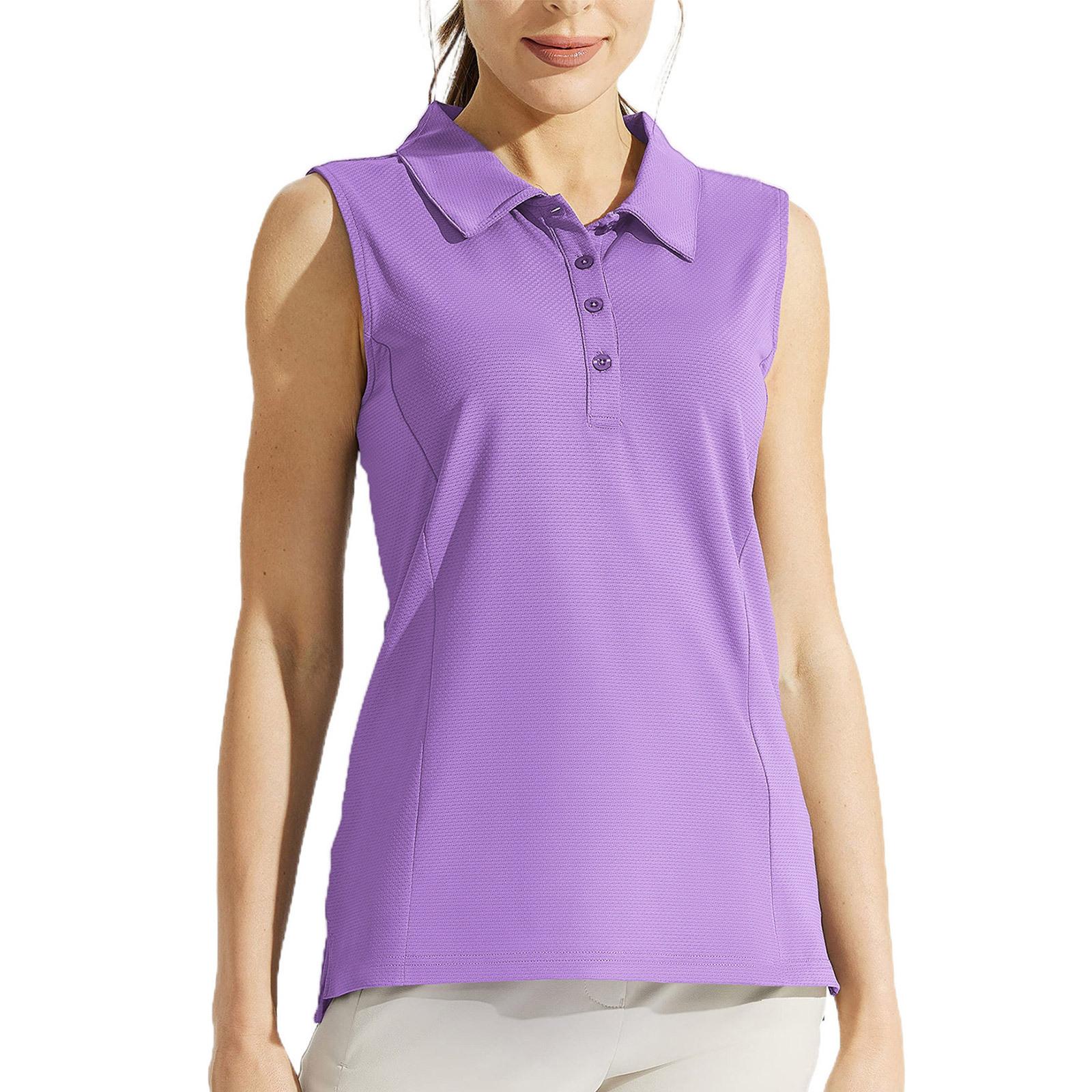 

Женская быстросохнущая рубашка для гольфа без рукавов - XS-XXL отложной воротник на пуговицах майка для тенниса тренировок атлетики XXL фиолетовый