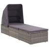 Sun Lounger with Sunshade and Cushions Poly Rattan Grey