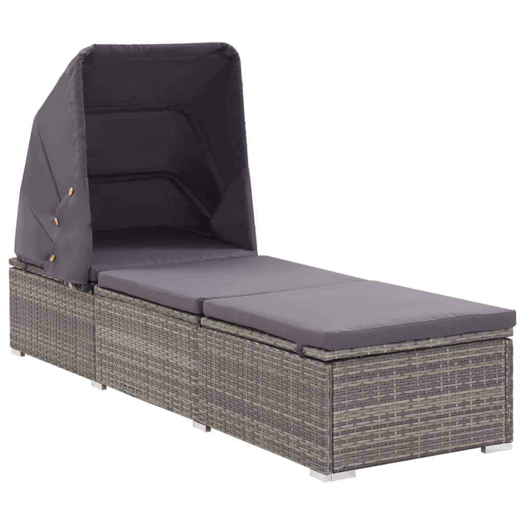 vidaXL Sonnenliege mit Sonnenschutz und Auflagen Poly Rattan Grau graue