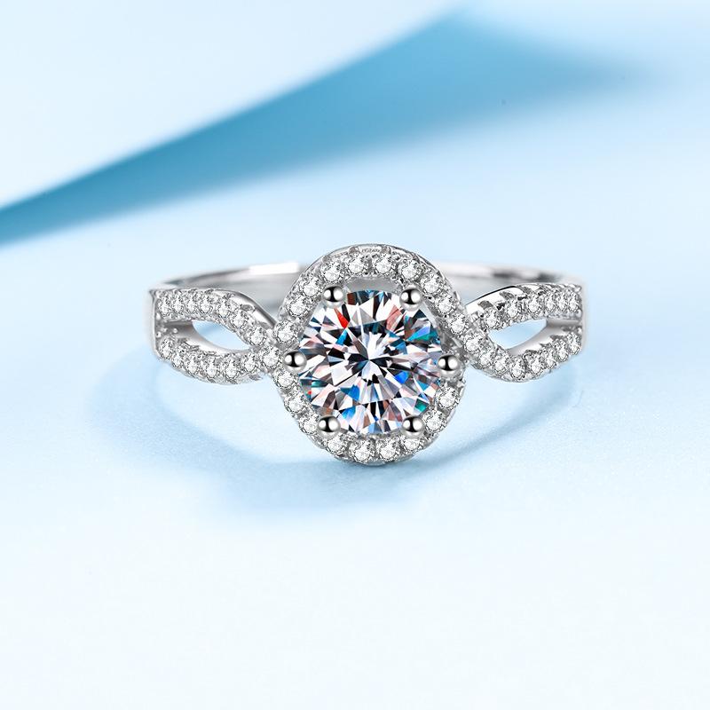 S925 Sterling Silver Ring Women's Pt950 Gold Plated 1 Carat Moissanite Ring Empty Support Exquisite Light Luxury Wedding Ring Engagement Ring