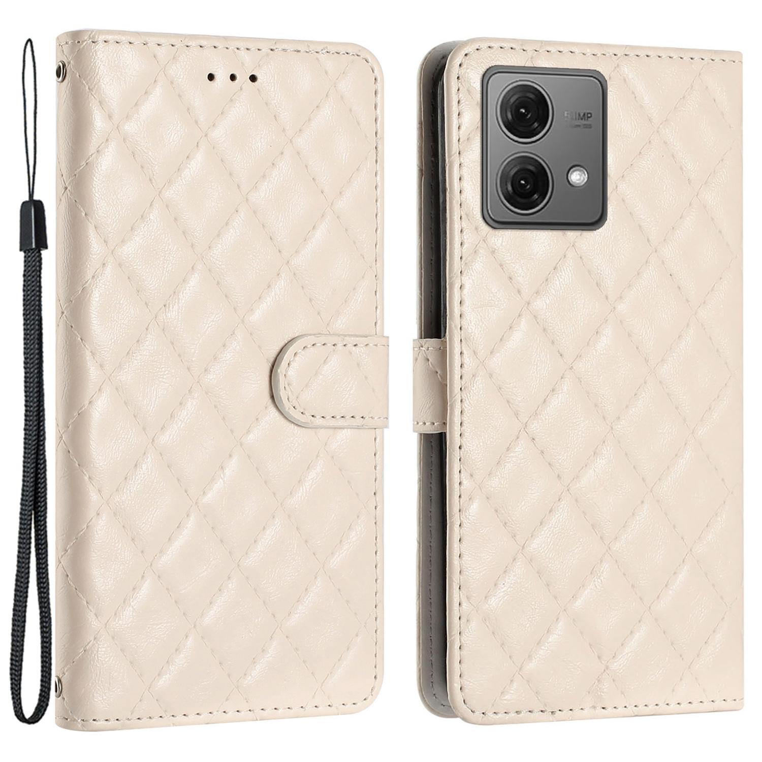 

For Motorola Moto G84 5G Case Rhombus Grid Leather Wallet Phone Cover with Wrist Strap Beige