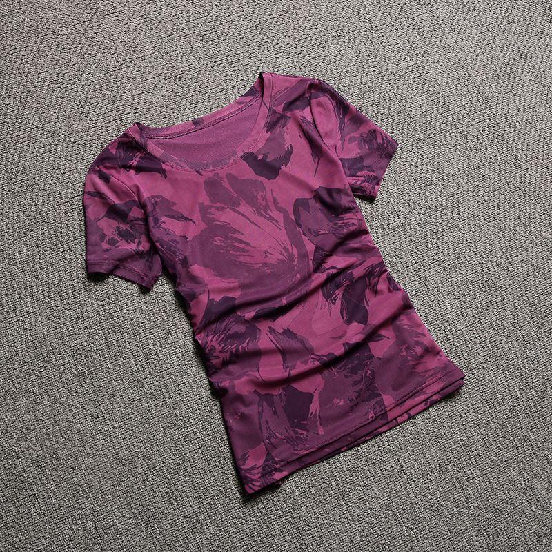 

Классная облегающая футболка с короткими рукавами из сетки с цветочным принтом, фиолетовая Purple 3XL