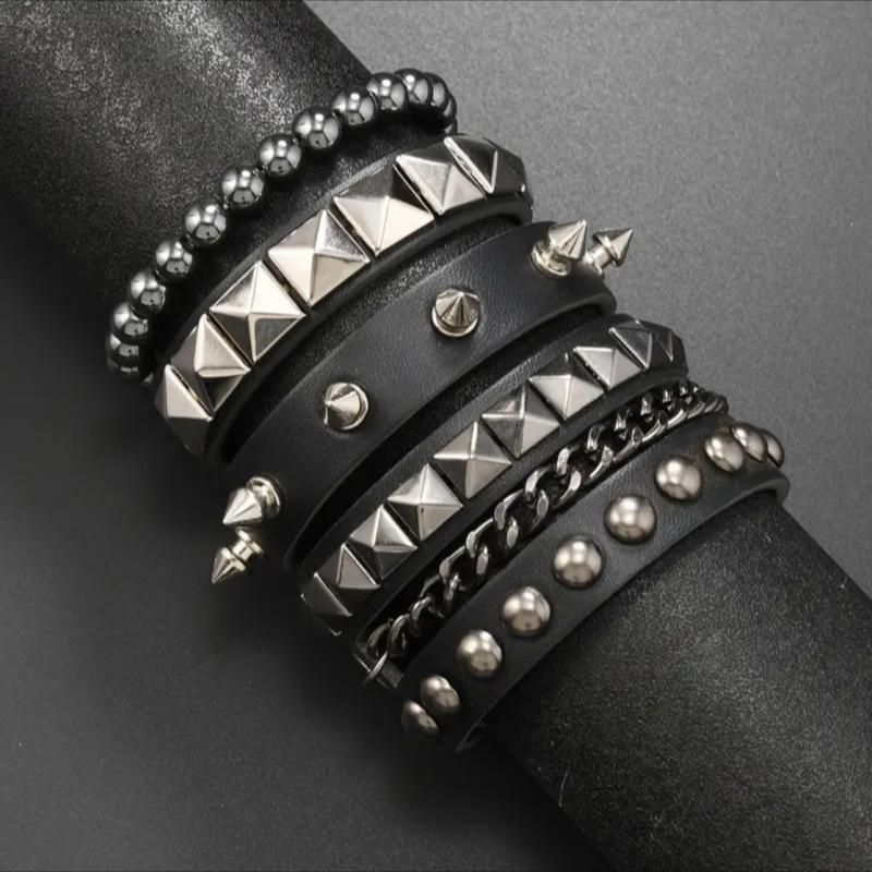 1 Set Punk Bracelets For Men Women Punk Gothic Spike Rivets Pu Leather Bracelet Bangles Hip Hop Party Jewelry Gift