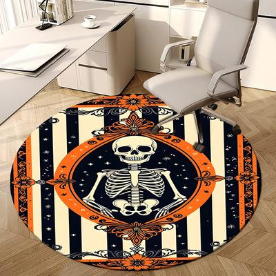 1pc Halloween Skeleton Artwork Round Carpet, Made of Polyester,Office Chairs, Living Rooms, Or Bedrooms, a Cool Rug for The Living Room.ydt26048
