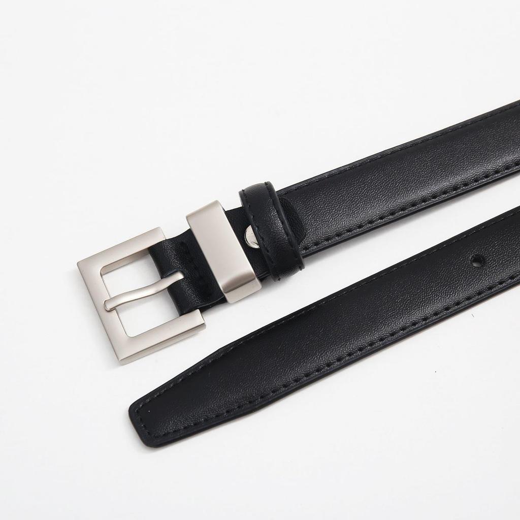 Women's Cowhide Belt with Silver Buckle - Versatile Fashion Accessory for Jeans & Suit Pants