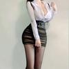 Sexy Uniforme Secreto de OL Disfraz Cosplay Atuendos de Maestra Camisa Falda Mini de Cuero Traje Juego de Rol Ropa para Discoteca Halloween