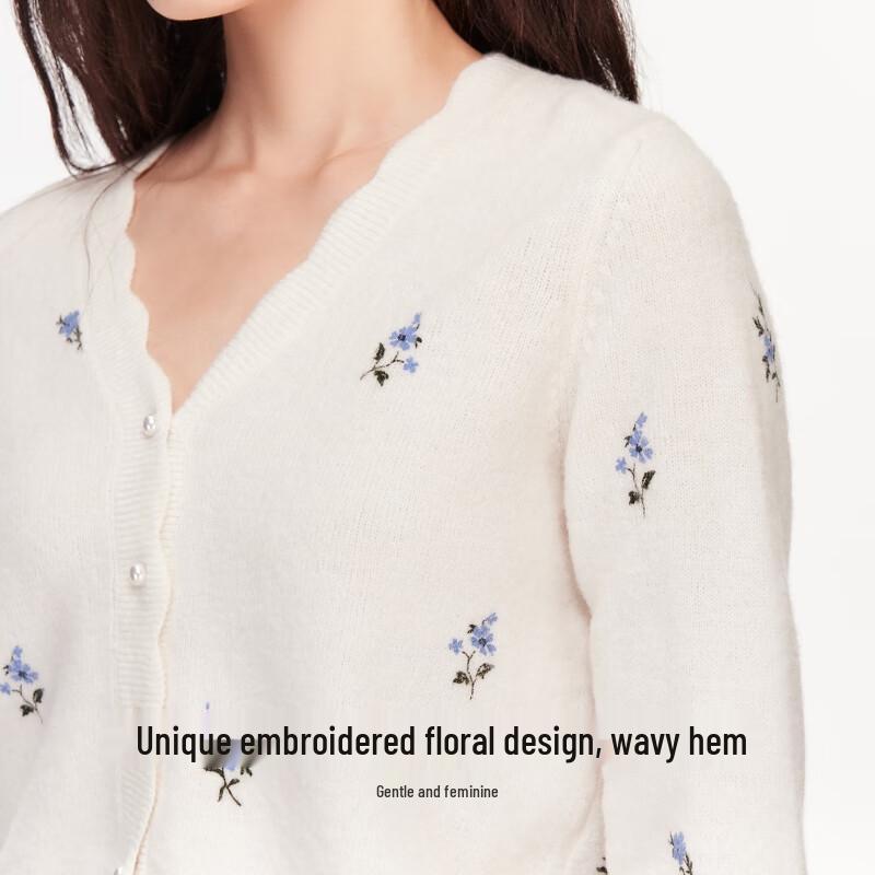 VEROMODA Faux Pearl Button Embroidered Knit Cardigan