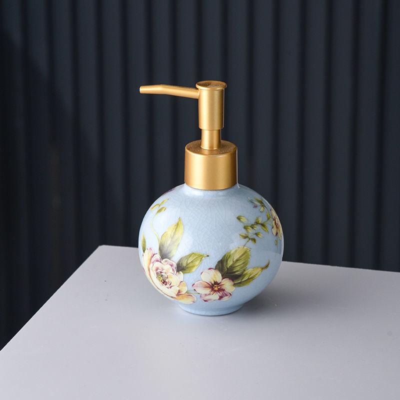 American Painted Flower Ceramic Lotion Bottle Gold Press Soap Dispenser Household Shampoo Water Bottling Bathroom Accessories
