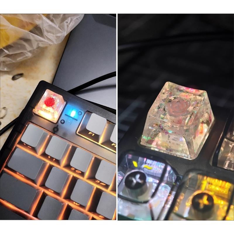 Handmade OEM Floral Resin Keycap Translucently Epoxy Camellia for Mechanical Keyboards Aesthetic Keycap Replacement