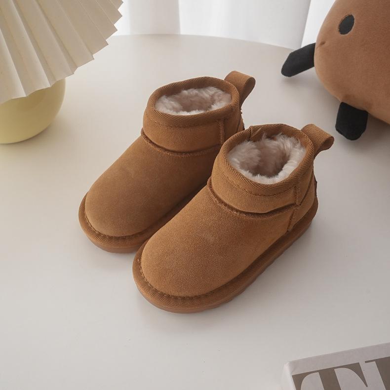 

Children Winter Snow Boots Baby Cow Suede Upper Warm Boots Boy Girls Quality Leather Boots 21 коричневый