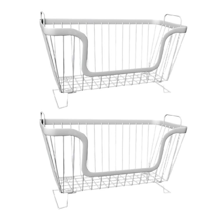 

2 Pieces Stackable Wire Meshes Storage Baskets With Convenient Handles Storage Containers For Various Household Needs белый